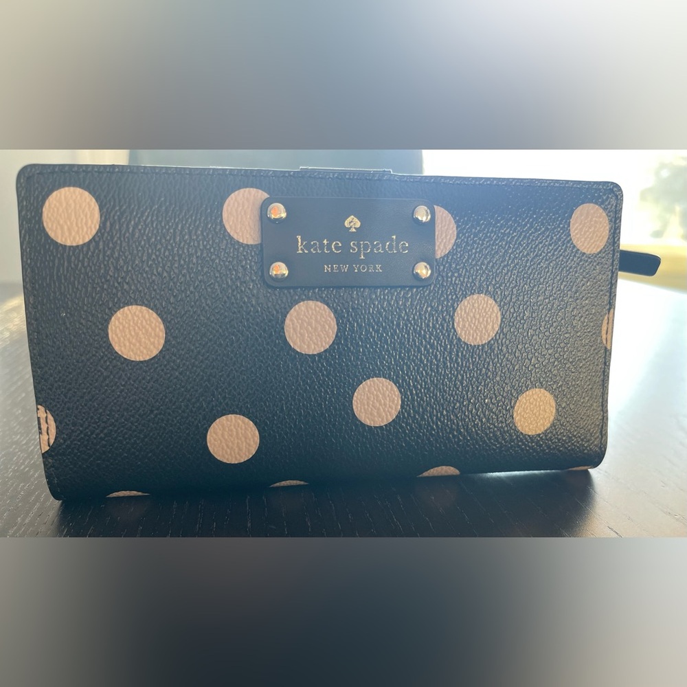 kate spade Black Wallet with Gold Polka Dots